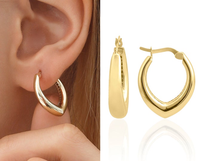 14k Gold Dome Hoop Earrings | Chunky Earrings, Tapered Dome Shape Earrings, Casual Jewelry, Christmas Gift, Special Day Gift, Gift for Her