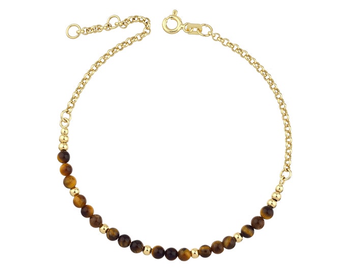 Tiger's Eye 14k Gold Rolo Bracelet | Energy, Chakra Connection, Courage & Good Fortune Jewelry, June Birthstone, BFF / Best Friend Gift