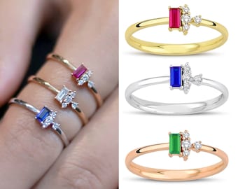 14k Gold Red Ruby Ring | Handmade Jewelry, Engagement Ring w/ Diamonds, Dainty Bridesmaid Ring, Anniversary Ring Gift, July Birthstone