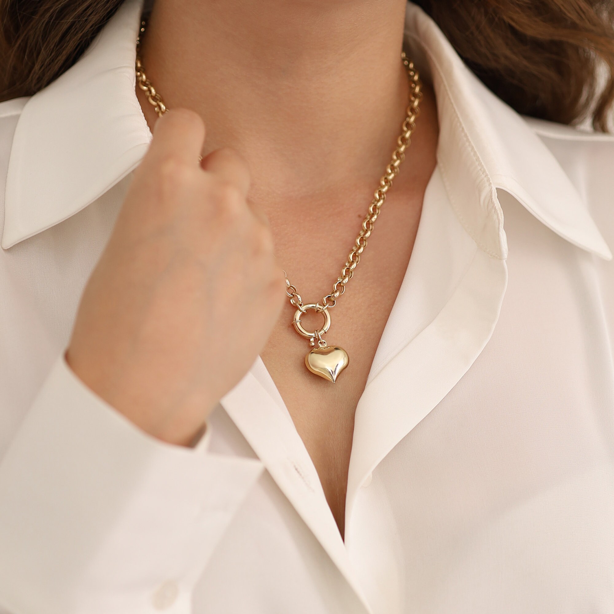 Heart Charm Lock Necklace - Gold Vermeil