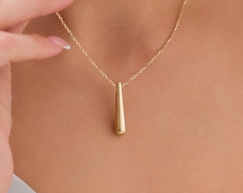 14k Gold Teardrop Urn Necklace | Engraved Ash Holder Memorial Keepsake Jewelry
