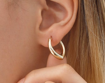 14k Gold Dome Hoop Earrings | Chunky Tapered Dome Hoops, Vintage Bold Jewelry