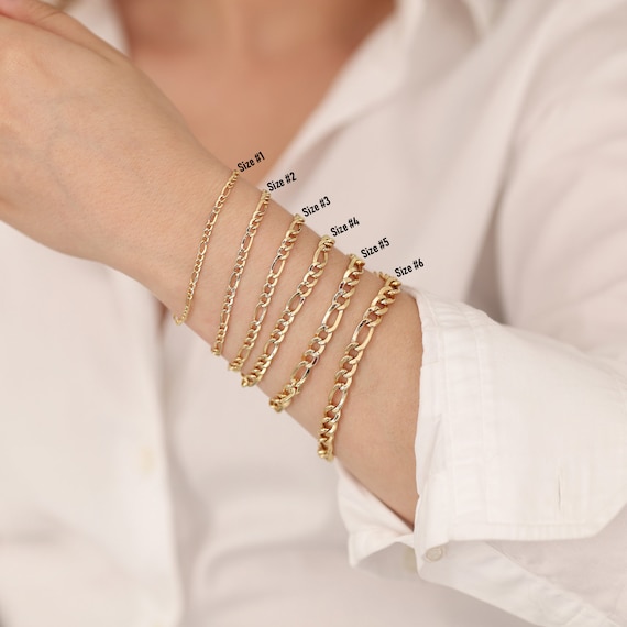 14k Gold 6mm Figaro Chain Bracelet | Thick Figaro Chain Link
