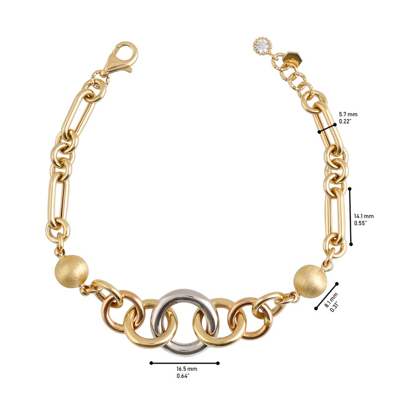 Bracelet à maillons ronds en or 14 carats Conception de chaîne multicolore, Bracelet Interlock, Bijoux faits à la main, Bracelet chaîne lourde avec sphère dorée image 7