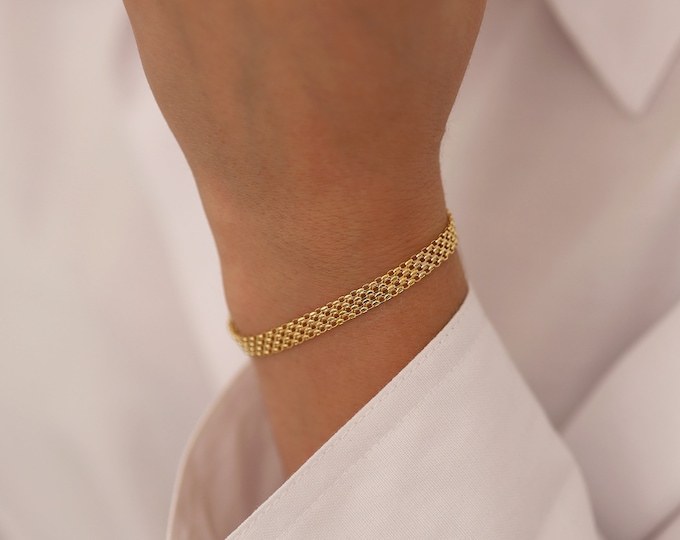 14k Gold Bismarck Mesh Bracelet | 5mm Italian Vintage Retro Chain Jewelry