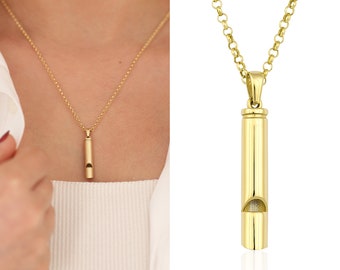 14K Gold Whistle Necklace | Whistle For Hurricane, Earthquake, Help Call Whistle Pendant, Music Gift, Gift for Children, Gift for Elders
