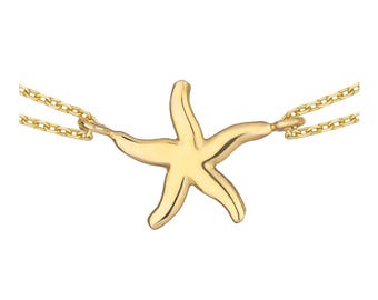 14k Gold Starfish Bracelet | Dainty Real Gold Beach Jewelry, Ocean-Inspired Charm, Waterproof Summer Bracelet | Everyday Wear Gift for Her