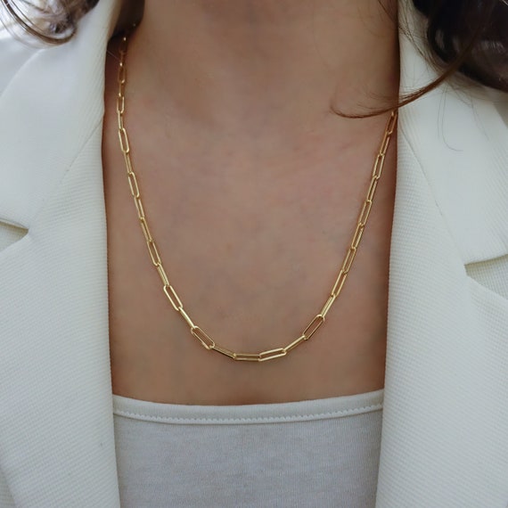 Paperclip Chain Gold Necklace Long Link 