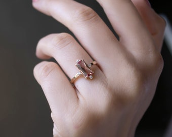 14k Gold Diaspore Ring w/ Diamonds | Emerald Cut Statement Ring, Color Changing Diaspore Gem, Sultan Ring, Promise Ring, Gift for Her