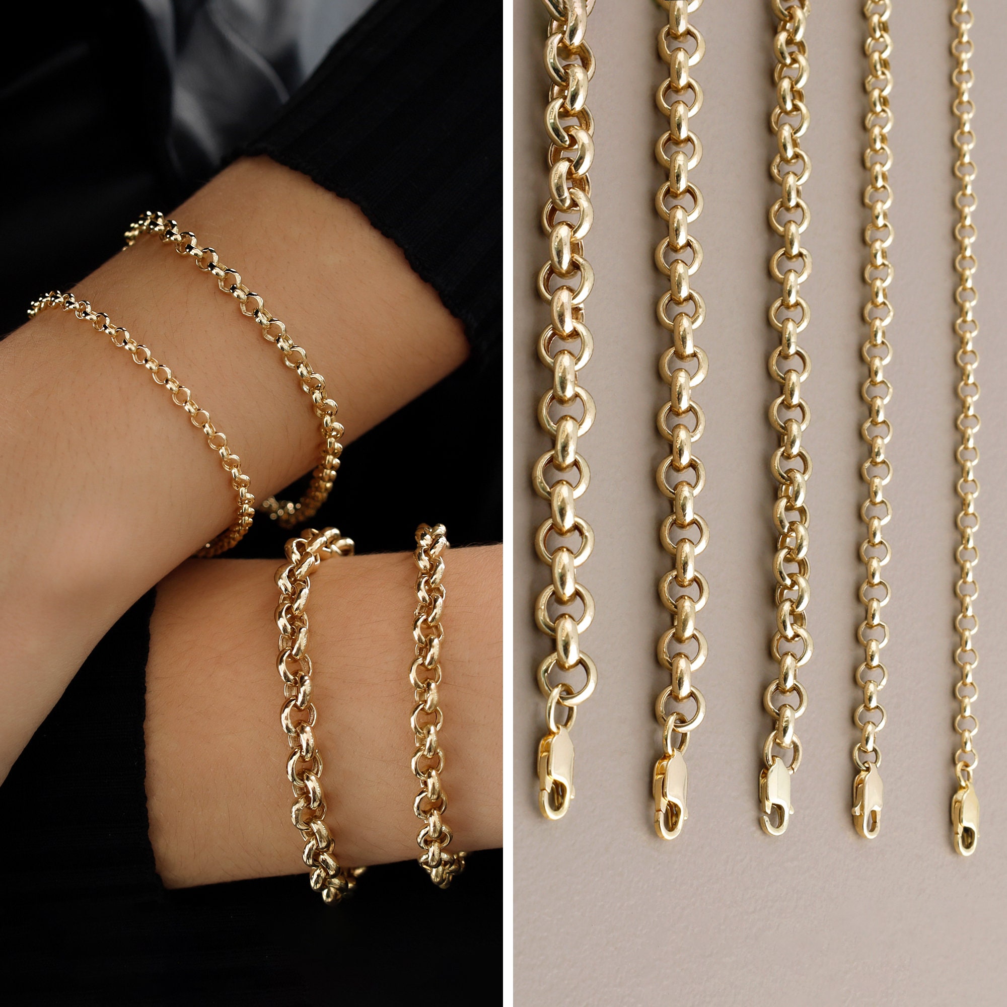 14K Gold Charm Bracelet, Rolo Chain, Minimalist Fine Jewelry, Gift for Her,  Everyday Gold Jewelry, Triple Charm Bracelet, Evil Eye 