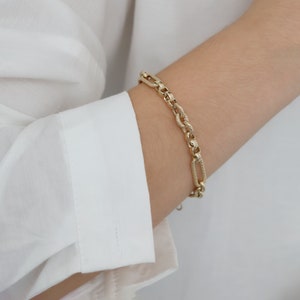 14k Gold Dorica Link Bracelet | Sparkle Trombone Chain Lux Jewelry - Etsy