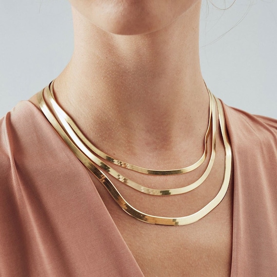 14k Gold Snake Herringbone Chain 14k Gold Italian Chain 4mm Flat
