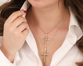Crucifix 14k Gold 3D Pendant | Dimensional Cross Necklace, Christian Pendant, Religious Jewelry, Gift for Elders, Gift for Her, Gift for Mom