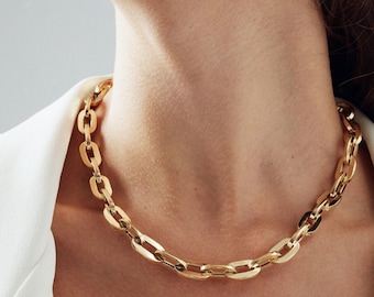 14k Gold Thick Chain Necklace | 9mm–10mm Bold Chunky Elongated Link Jewelry