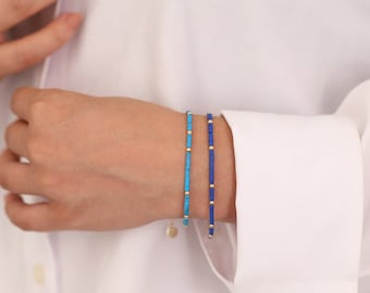 LAPIS Lazuli / Turquoise / Mix Beaded Gold Bracelet | 14k Gold Round Gold Beads, December Birthstone, Natural Stone Jewelry, Gift for Her