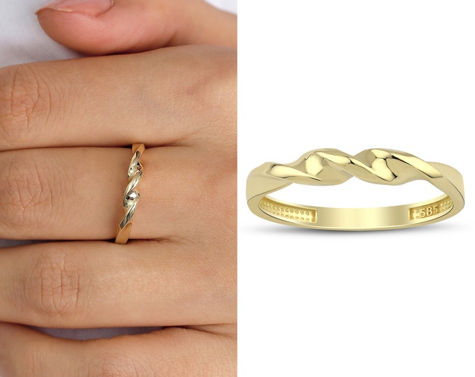 Double Twisted 14k Gold Ring | Vintage Dainty Stackable Bands, Minimalist Rope Statement Rings, Christmas Gift, Everyday Gift, Gift for Her