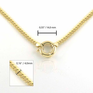 Heart Charm Sailor Lock Herringbone Chain Necklace 14k Gold Thick Flat Snake Chain Necklace, Heavy Fine Jewelry Valentine's Day Gift image 3