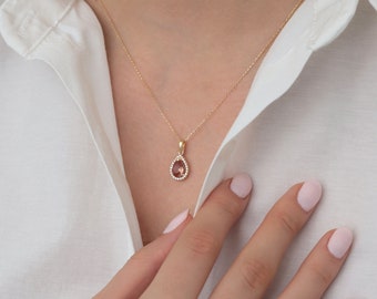 14k Gold Diaspore Drop Shaped Necklace | Color-Changing Necklace, Turkish Diaspore Stone Necklace, Pisces Birthstone Jewelry, Gift for Her