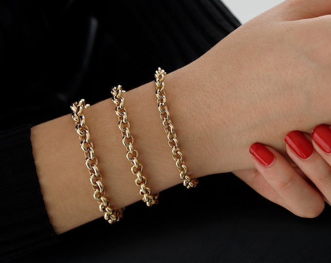 14k Gold 6mm Belcher Bracelet | Thick Rolo Chain Bracelet, Classic Round Chain, Chunky Stacking Jewelry, Anniversary Gift, Mom Gift for Her