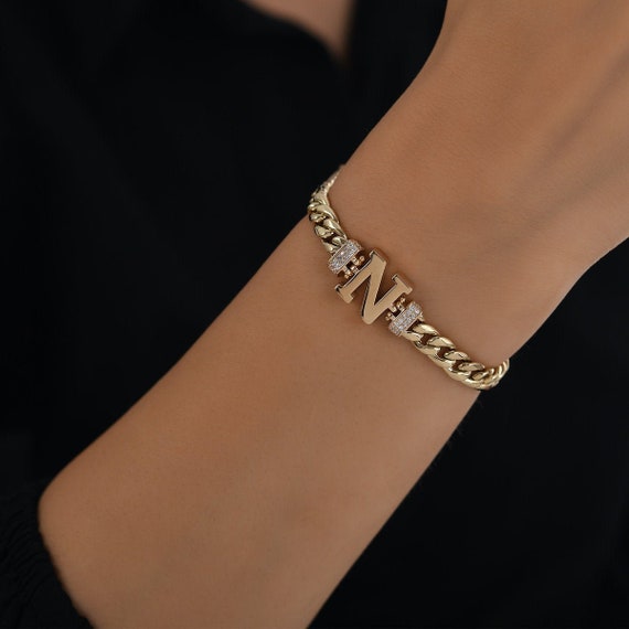 The Single Block Letter Curb Chain Bracelet - Metal : Gold Vermeil - Letter : S - The M Jewelers