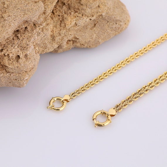 14k Gold Rope Chain, Sailor Lock Clasp Necklace  5mm Straw Mesh Gold  Chain, Reversible 2 in 1 Necklace, Add Charm to Clasp, Gift for Her