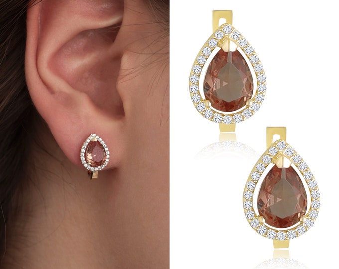 14K Gold Diaspore Drop Shaped Earrings | Color-Shifting Turkish Diaspore Stone Earrings, Pisces Birthstone Zodiac Jewelry, Anniversary Gift