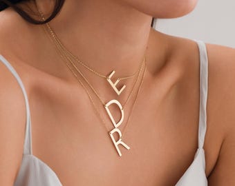 14k Gold Initial Necklace | Solid Gold Minimalist Letter Necklace with Name Engraving, Gift for Her, Graduation Gift, Mother's Day Gift
