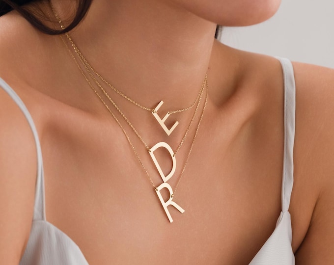 14k Gold Initial Necklace | Solid Gold Minimalist Letter Necklace with Name Engraving, Gift for Her, Graduation Gift, Mother's Day Gift