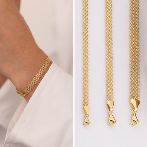 14k Bismarck Mesh Chain Gold Bracelet | 5mm Italian Mesh Chain Bracelet, Retro Chain Bracelet, Vintage Look Jewelry, Graduation Gift for Her