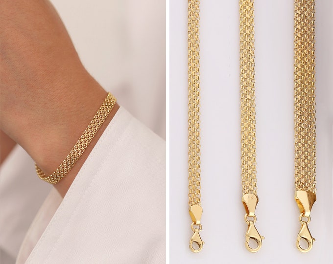 14k Bismarck Mesh Chain Gold Bracelet | 5mm Italian Mesh Chain Bracelet, Retro Chain Bracelet, Vintage Look Jewelry, Graduation Gift for Her