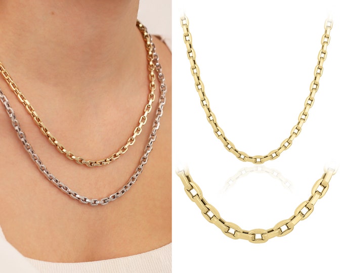 14K Gold Heavy Square Chain Necklace  | Thick Chunky Jewelry, Versatile Necklace, Daily Use Chain, Boho&Hippie Necklace, Graduation Gift