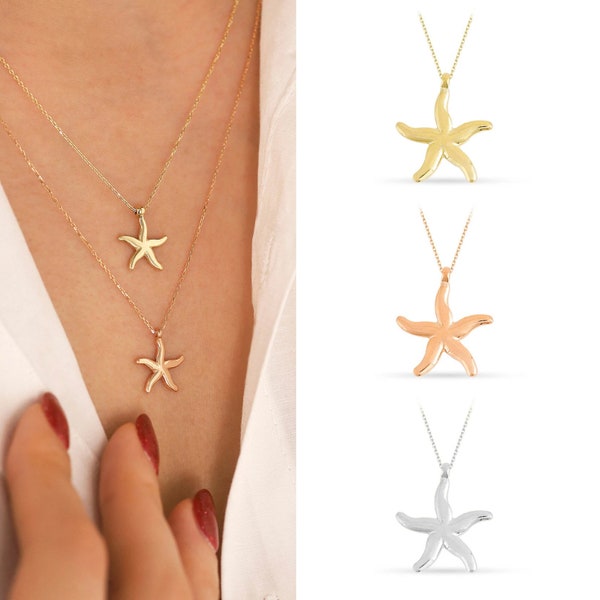 14k Gold Starfish Necklace | Gleaming Sea Star Ocean & Marine Jewelry, Regeneration, Prosperity, Resiliance Pendant, Valentine's Day Gift