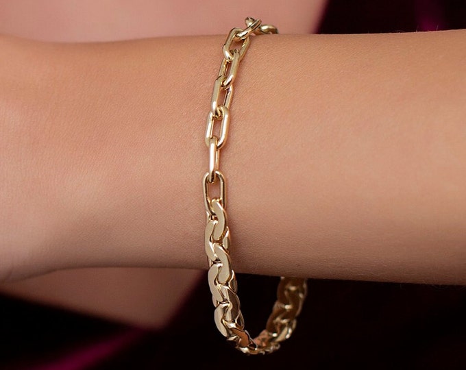 14k Gold Virola Chain, Paperclip Chain | Double Chain Bracelet, Virola Bracelet, Tight Mariner Link, Thick & Bold Bracelet