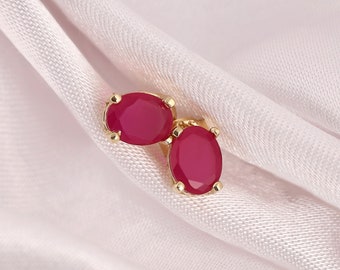 14k Gold Ruby Stud Earrings | Red Gemstone Leo Birthstone Minimalist Jewelry