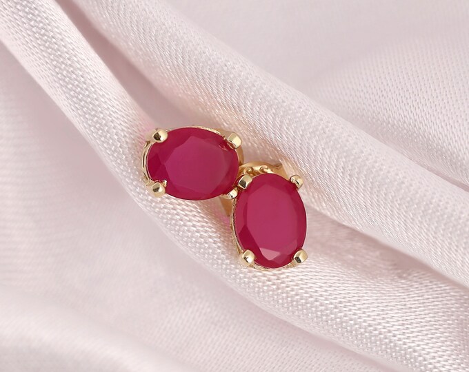 14K Gold Ruby Stud Earrings | the Stone of Passion and Vitality, Red Stone Jewelry, Energy and Courage Booster, Leo Birthstone, Prom gift