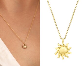 14k Gold Minimal Sun Necklace | Sun Charm, Sun Pendant, Christmas Gift, Holiday Jewelry, Aztec, Ra Symbol Birthday Gift | Gift for Her
