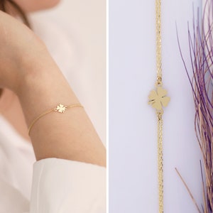 14k Gold Four-Leaf Clover Bracelet | Handmade Jewelry for Good Luck, Patrick’s Day Bracelet, Shamrock Charm, Dainty Gift Bracelet for Friend