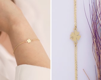 14k Gold Four-Leaf Clover Bracelet | Handmade Jewelry for Good Luck, Patrick’s Day Bracelet, Shamrock Charm, Dainty Gift Bracelet for Friend