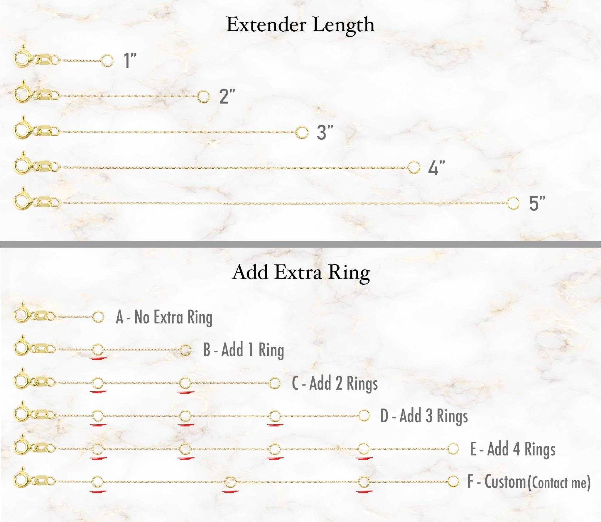 10K Gold Extender  0.85mm Cable Chain Extender, 1 Extension for Necklaces  and Bracelets, 2, 3, 4, 5 Extender with Custom Ring Options