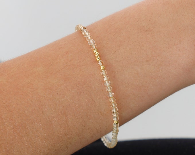 14k Gold Citrine Beaded Bracelet | Citrine Crystal Gemstone Beaded Bracelet, Healing Crystal Bracelet, November Birthstone, Birthday Gift