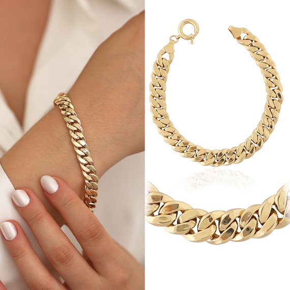 Heavy Cuban Chain W/ Sailor Lock Bracelet 14k Gold 8,5mm Thick