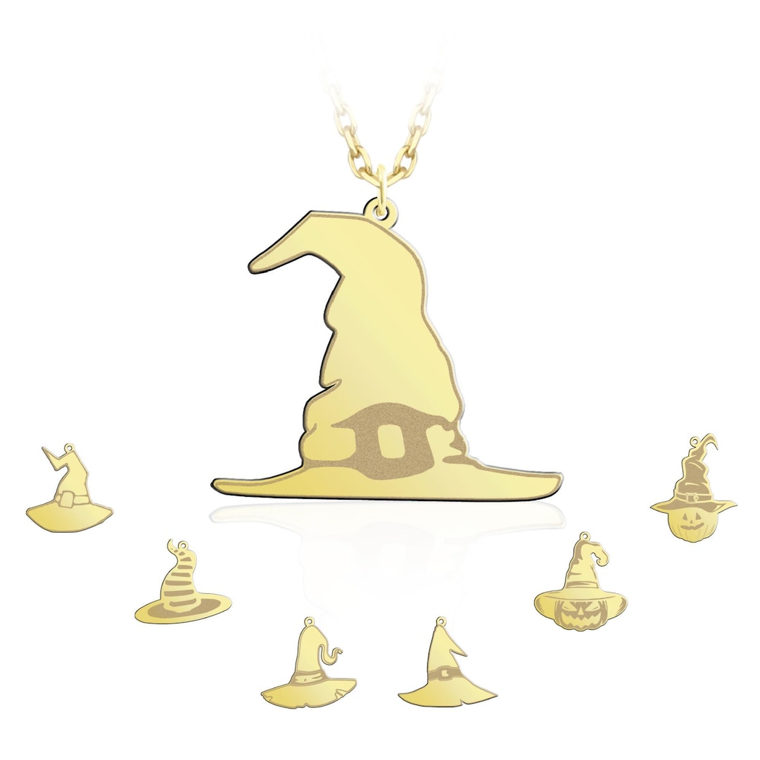 14k Gold Witch Hat Necklace | Halloween Icon Minimalist Jewelry - Etsy