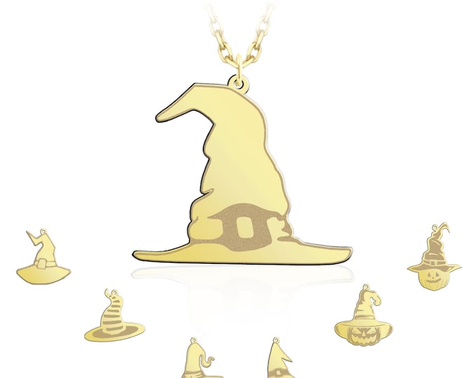 10k & 14k tiny witch hat necklace | halloween icon necklace, magic necklace, sorting hat necklace, halloween gift for her, gift for kids