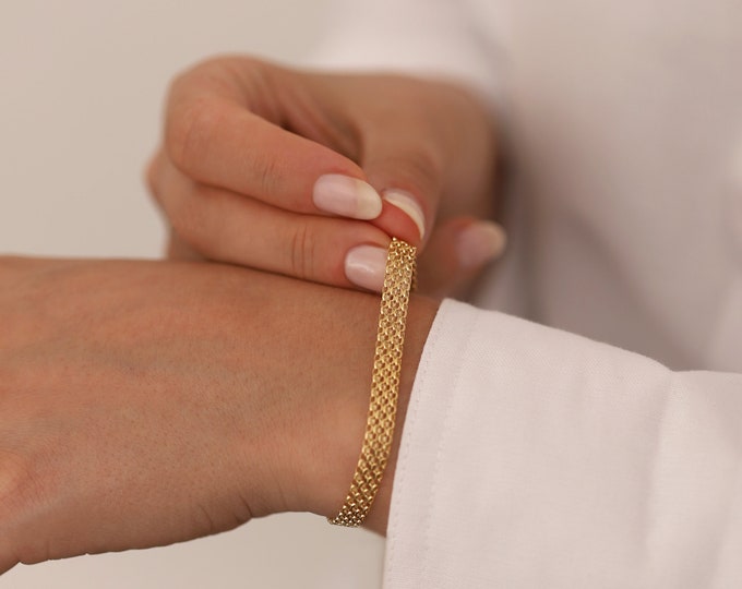 14k Bismarck Mesh Chain Gold Bracelet | 5mm Italian Mesh Chain Bracelet, Retro Chain Bracelet, Vintage Look Jewelry, Graduation Gift for Her
