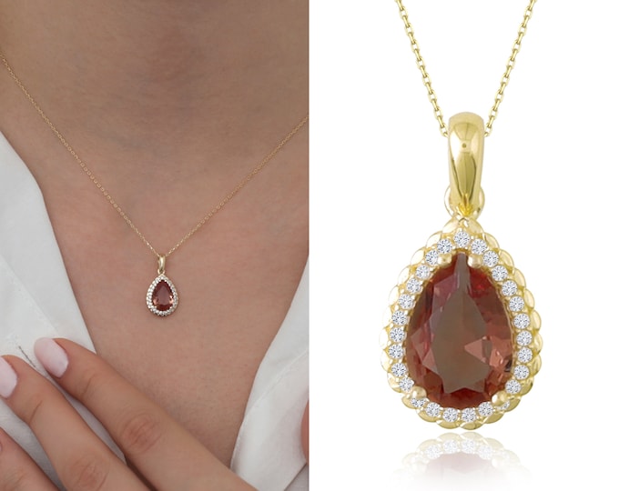 14k Gold Diaspore Teardrop Necklace | Turkish Diaspore Stone Necklace, Color-Changing Necklace, Pisces Birthstone Jewelry, Gift for Her