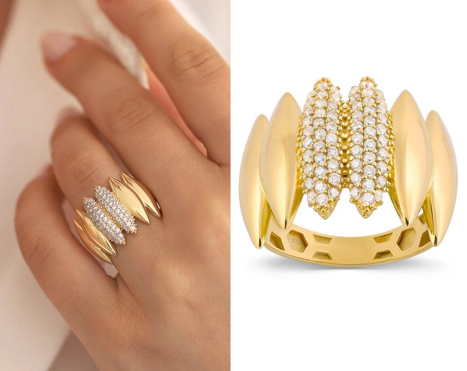 14k Gold Marquise Cut Dome Ring | Bold Oval Ring, Thick Fore Finger Ring, Chic Design, Graduation Gift, Birthday Gift, Valentines Day Gift