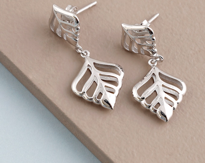 14k Gold Leaf Drop Earrings | Filigree Dangle Design, Dainty Autumn Minimalist Style