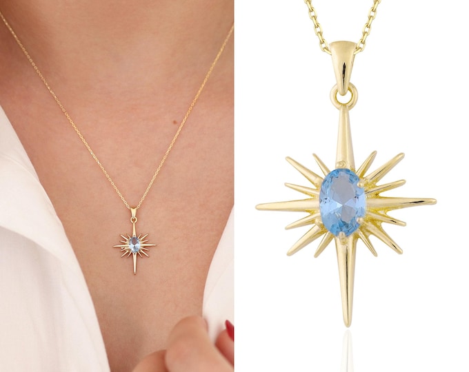 14k Gold | Aquamarine North Star Necklace