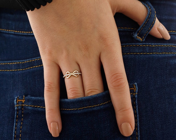 Diamond Infinity Ring | Diamond Paved Band with Infinity Symbol | Proposal Ring, Engagement Ring & Bridesmaid Gift | Valentine's Day Gift