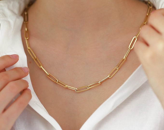 14k gold 6mm paperclip chain necklace | elongated paperclip chain, long link chain, layering necklace, unisex gold chain, graduation gift